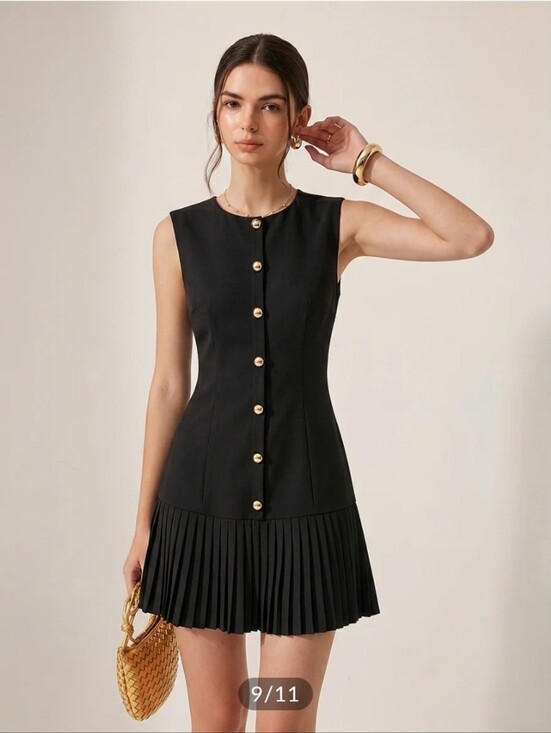 Commense Dresses & Skirts - Commense NWTs Metal Detail Sleeveless Slim Fit Pleated Mini Dress